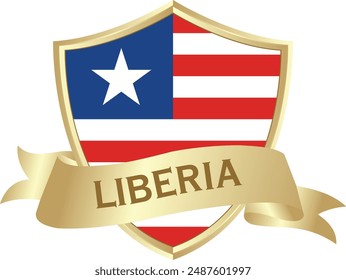 Flag of liberia as around the metal gold shield with liberia flag