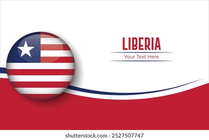 Bandeira da Libéria Círculo isolado no fundo branco com texto. Banner, Poster, vetor, template, Mockup, Plano de Fundo, Mídia Social, Post, 3D.