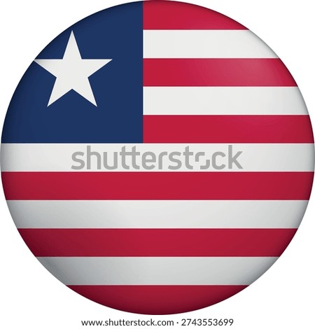 Flag of Liberia. Glossy circular flag. Button appearance. 3D Icon Design with depth. Professional, tactile look. Perfect for representing national identity in digital interfaces and perfect for websites.