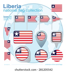 Flag of Liberia, icon collection, vector illustration