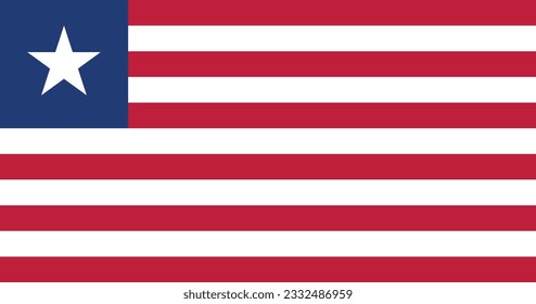 The flag of Liberia. Flag icon. Standard color. Standard size. A rectangular flag. Computer illustration. Digital illustration. Vector illustration.