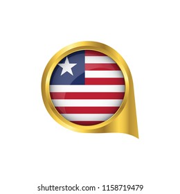 Flag of Liberia, location map pin, pointer flag Liberia, button gold, Icon country . Vector Illustration EPS10.