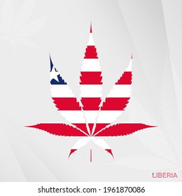 Flag of Liberia in Marijuana leaf shape. The concept of legalization Cannabis in Liberia. Medical cannabis illustration.