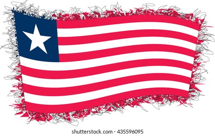 Flag of Liberia, officially the Republic of Liberia. Vector illustration of a stylized flag. Shaggy edge.
