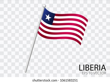 Flag of LIBERIA with flag pole waving in wind.Vector illustration