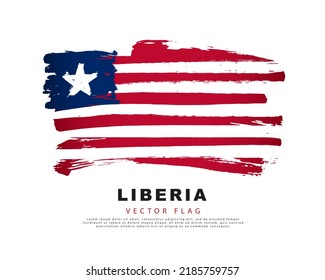 Flag of Liberia. Red and white brush strokes, hand drawn. Vector illustration isolated on white background. Colorful Liberian flag logo.
