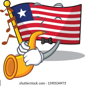 Flag liberia Scroll cartoon character design performance with trumpet