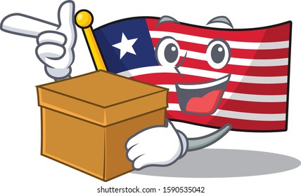 Flag liberia Scroll cartoon character bringing a box
