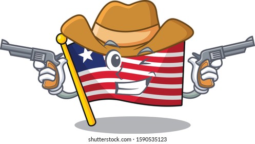 Flag liberia Scroll mascot performed as a Cowboy with guns