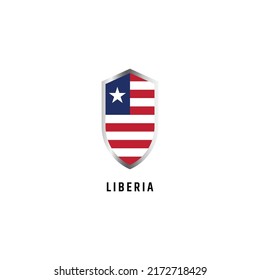 Flag of Liberia with shield shape icon flat vector illustration
