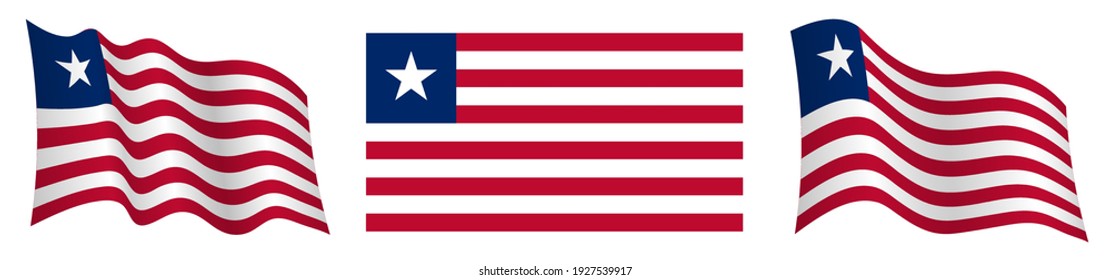 flag of liberia in static position and in motion, fluttering in wind in exact colors and sizes, on white background