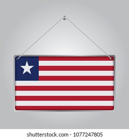 Flag of Liberia. The symbol of the state in the pennant hanging on the rope, 
rectangle hanging. Vector Illustration EPS10.