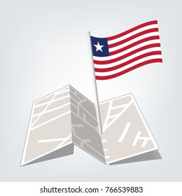 Flag of Liberia , Liberia flag waving isolated vector illustration,map and check in