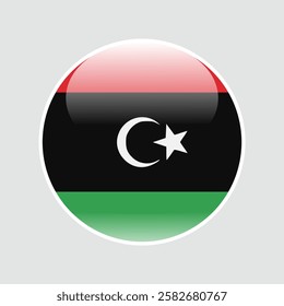 The flag of libya. Circle icon flag. 3d illustration. glossy circle badge	