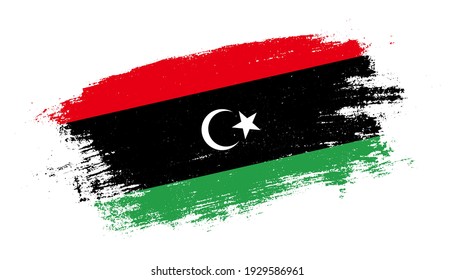Flagge des Landes Libyen auf Pinselstrich Schlagpfad Ansicht. Elegante Struktur der Nationalflagge