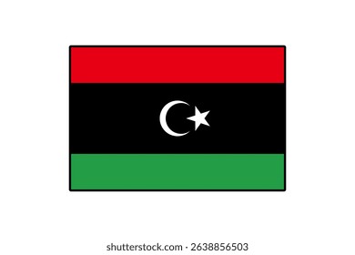 The flag of Libya features horizontal stripes of red, black, and green, with a crescent and star in the center. It symbolizes the nation's history and unity.