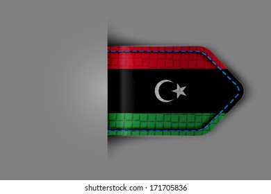 Flag of Libya in the form of a glossy textured label or bookmark. Vector illustration.