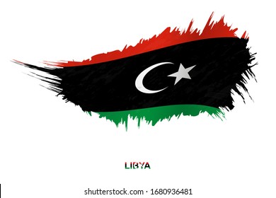 Flag of Libya in grunge style with waving effect, vector grunge brush stroke flag.