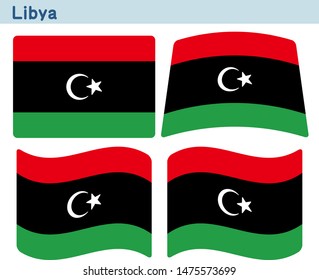 Flag of Libya. Flag icon set of four different shapes. Vector Illustration.
