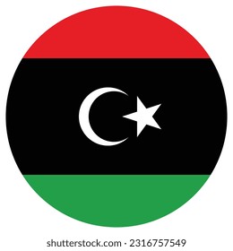 The flag of Libya. Flag icon. Standard color. A circular flag. Computer illustration. Digital illustration. Vector illustration.