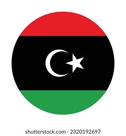 La bandera de Libia. Icono de marca. Color estándar. Una bandera circular. Ilustración del equipo. Ilustración digital. Ilustración vectorial.