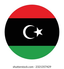 The flag of Libya. Flag icon. Standard color. A circular flag. Computer illustration. Digital illustration. Vector illustration.