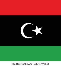 The flag of Libya. Flag icon. Standard color. A square flag. Computer illustration. Digital illustration. Vector illustration.