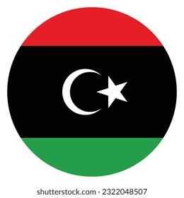 The flag of Libya. Flag icon. Standard color. A circular flag. Computer illustration. Digital illustration. Vector illustration.