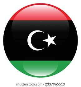 The flag of Libya. Flag icon. Standard color. Circle icon flag. 3d illustration. Computer illustration. Digital illustration. Vector illustration.