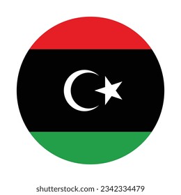 The flag of Libya. Flag icon. Standard color. Circle icon flag. Computer illustration. Digital illustration. Vector illustration.