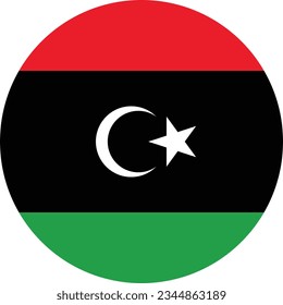 The flag of Libya. Flag icon. Standard color. Circle icon flag. Computer illustration. Digital illustration. Vector illustration.