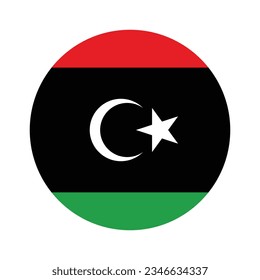 The flag of Libya. Flag icon. Standard color. Circle icon flag. Computer illustration. Digital illustration. Vector illustration.