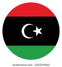 The flag of Libya. Flag icon. Standard color. Circle icon flag. Computer illustration. Digital illustration. Vector illustration.