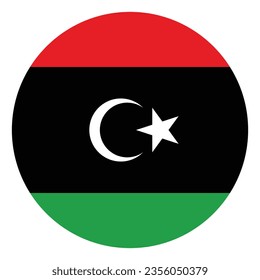 The flag of Libya. Flag icon. Standard color. Circle icon flag. Computer illustration. Digital illustration. Vector illustration.