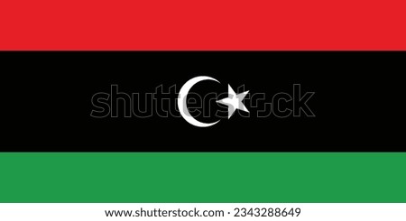 The flag of Libya. Flag icon. Standard color. Standard size. A rectangular flag. Computer illustration. Digital illustration. Vector illustration.