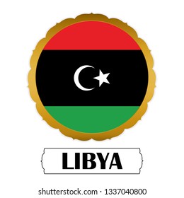 Flag of Libya with name icon, Golden sticker with flag of the Libya.vector