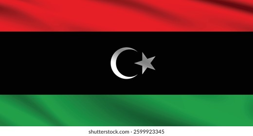 Flag of Libya. Libya flag official colors and proportion digital vector illustration. Wavy flag.