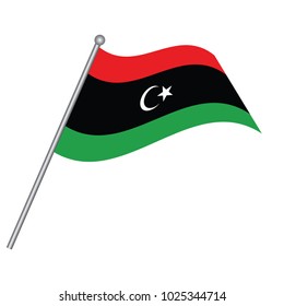 Flag of Libya on a pole, Vector illustration,Libya Flag with Metal Pole. Vector illustration.