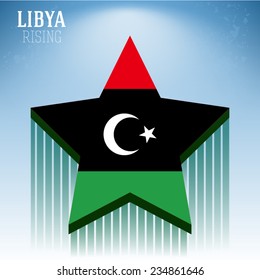 Flag of Libya in a rising star illustration on sky blue background, vector design. 