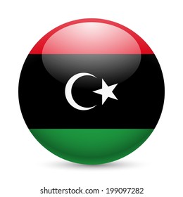 Flag of Libya as round glossy icon. Button with Libyan flag