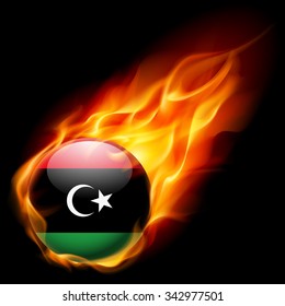 Flag of Libya as round glossy icon burning in flame