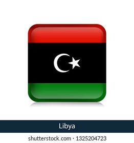Flag of Libya - Square glossy badge. Vector.
