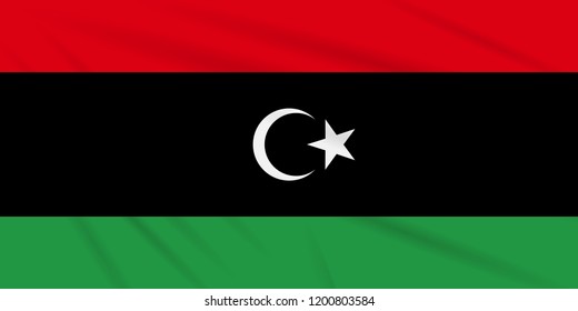 Flag Libya swaying in the wind, realistic vector.