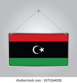 Flag of Libya. The symbol of the state in the pennant hanging on the rope, 
rectangle hanging. Vector Illustration EPS10.