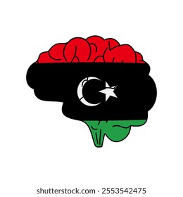 Flag of Libya. Vector illustration of a combination of a human brain with a country flag on a white background.