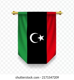 Flag of Libya. Vector illustration of a vertical hanging flag on a transparent background (PNG). 