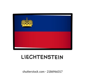 Flag of Liechtenstein. Blue and red brush strokes, hand drawn. Black outline. Vector illustration isolated on white background.