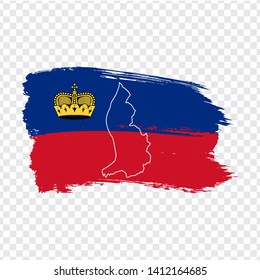 Flag of Liechtenstein from brush strokes and Blank map Liechtenstein. High quality map Principality of Liechtenstein and flag on transparent background. Stock vector. Vector illustration EPS10.