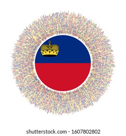 Flag of Liechtenstein with colorful rays. Radiant country sign. Shiny sunburst with Liechtenstein flag. Radiant vector illustration.