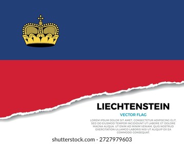 Bandera de Liechtenstein. Creativo efecto de borde de papel rasgado sobre fondo transparente con irregularidades irregulares. Una apariencia tridimensional con sombras realistas, como si hubiera sido rasgada para revelar una superficie blanca debajo